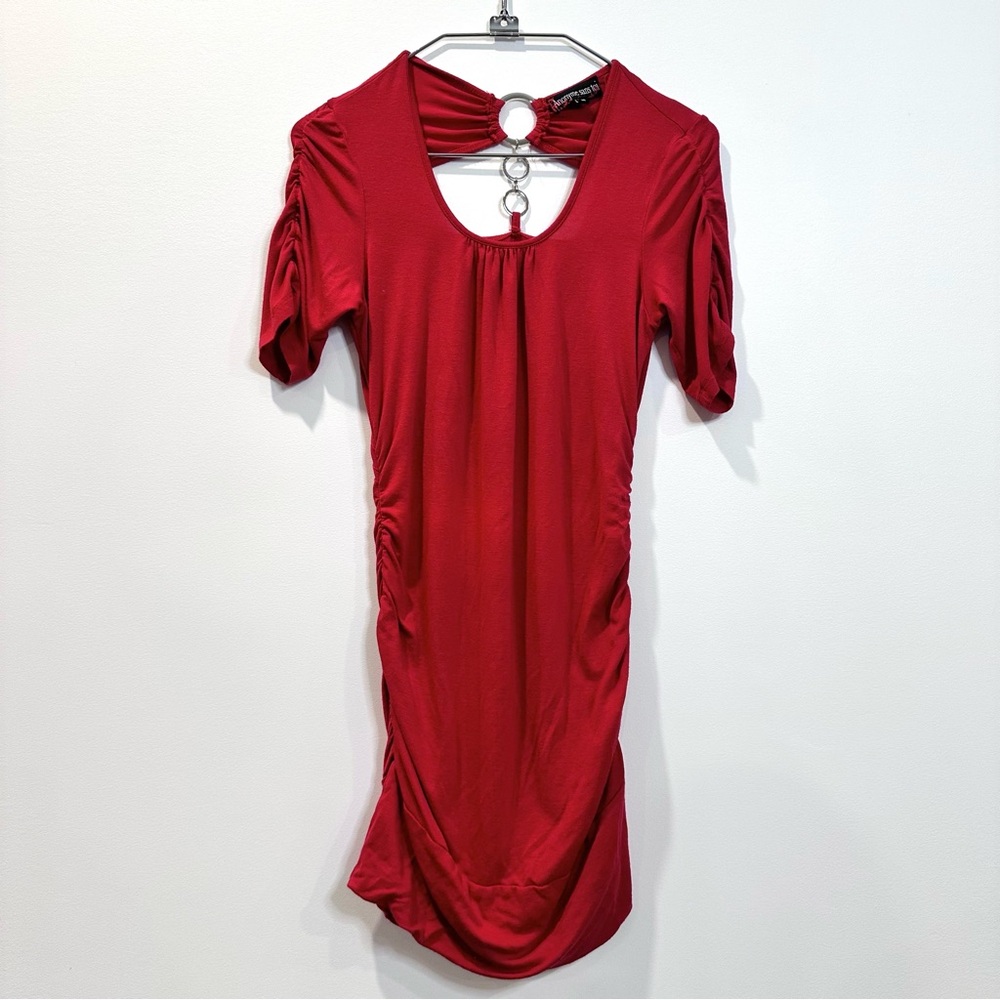 🛍️4 for 20$ / Anonyme Rushed Ring Short Sleeve Tunic Top Fiited / Red / S